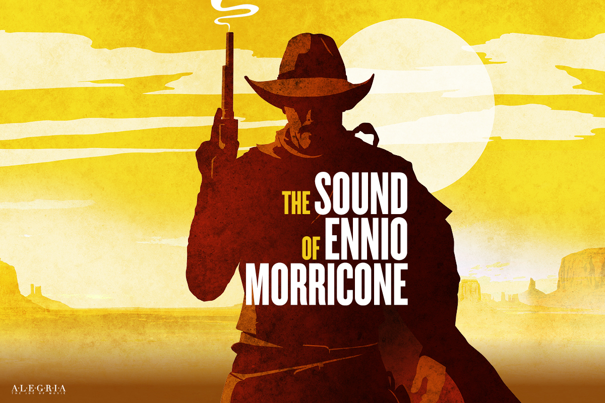 The picture is in the style of Ennio Morricone's film covers. You see a man in a hat and coat, his face in shadow. He is holding a pistol in his hand from which it is steaming. A yellow desert can be seen in the background.